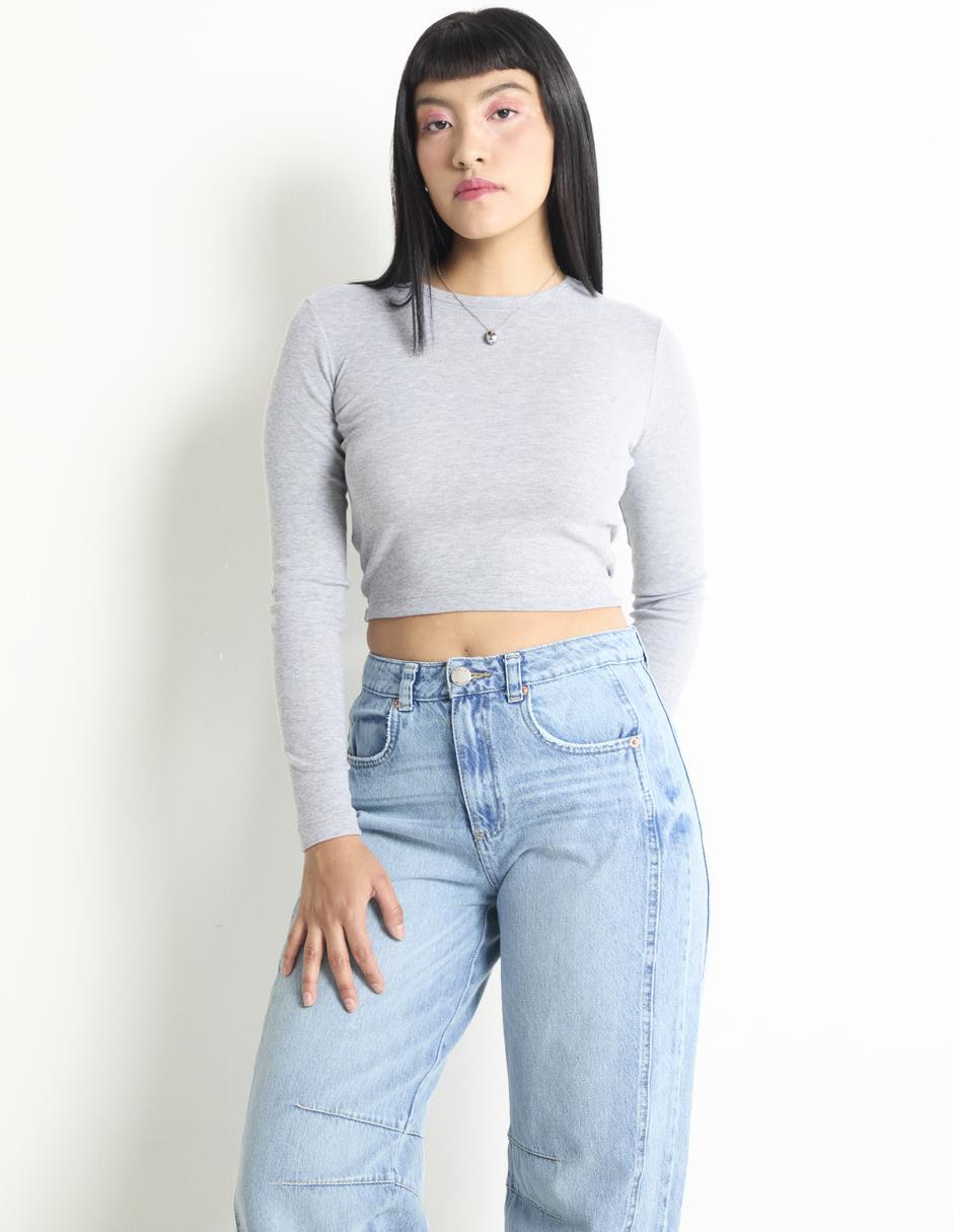 Playera manga larga cuello redondo para mujer Playera manga larga cuello redondo para mujer