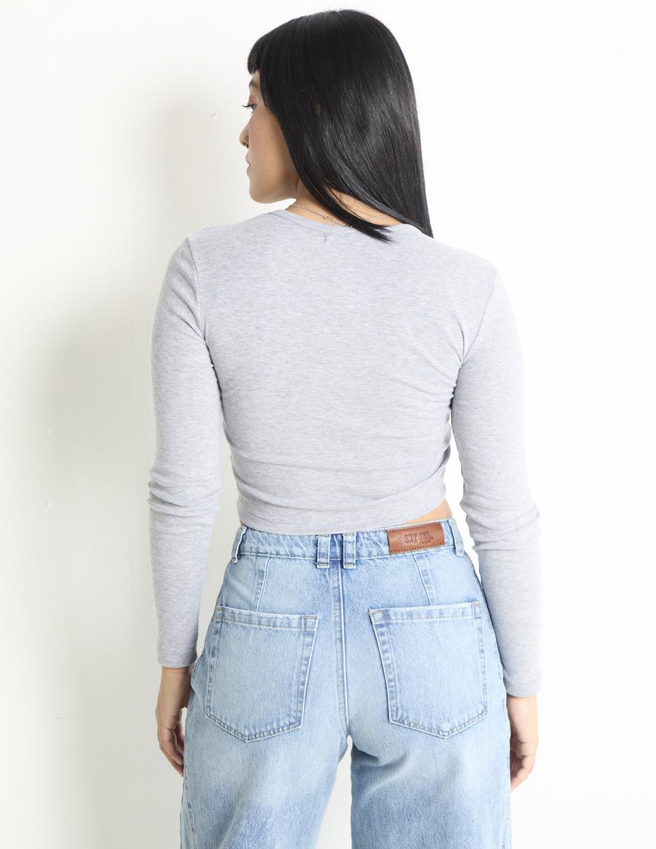 Playera manga larga cuello redondo para mujer 2