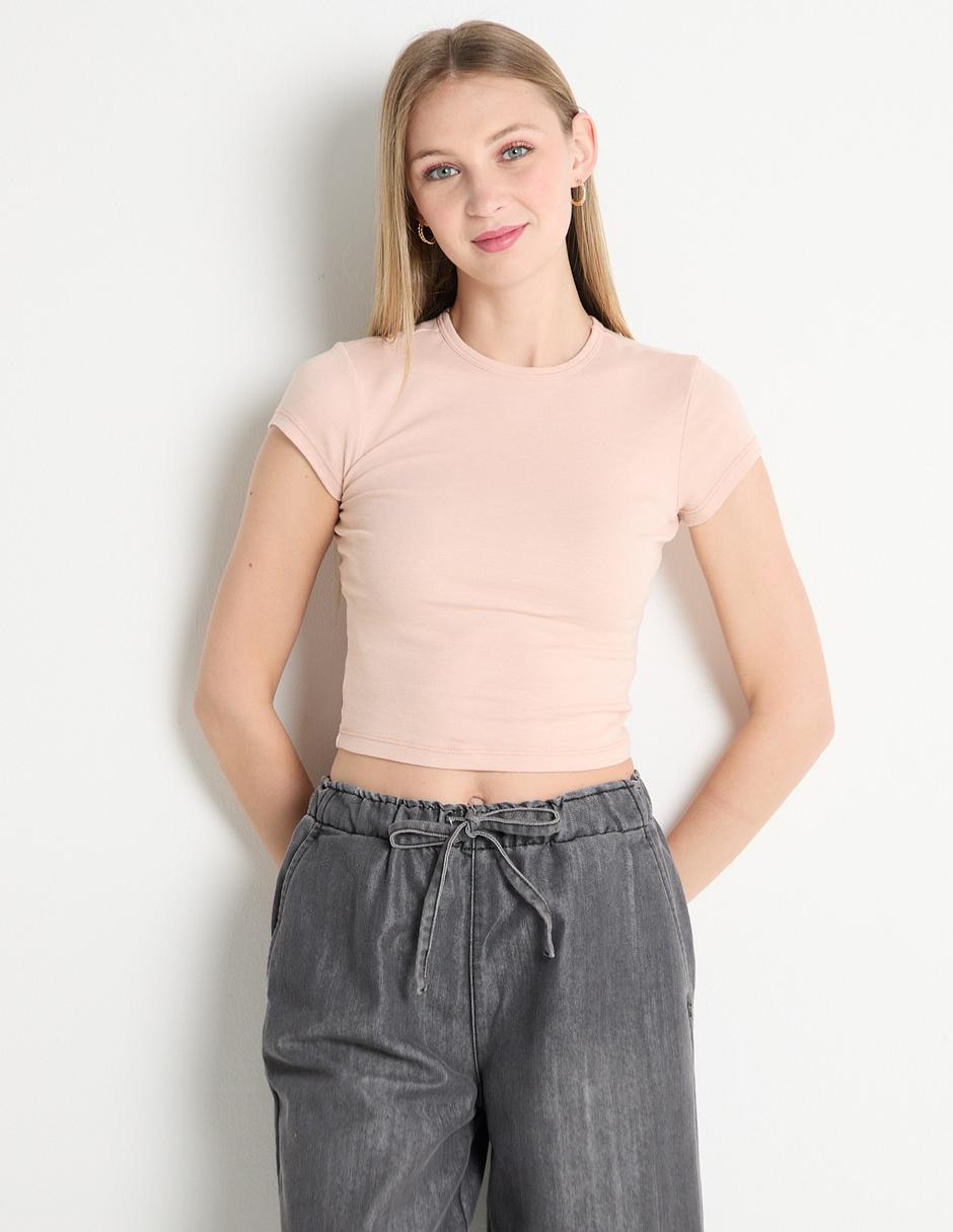 Playera manga corta cuello redondo para mujer