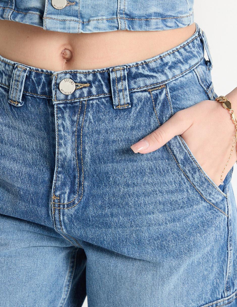 Jeans cargo straight corte cintura para mujer 4