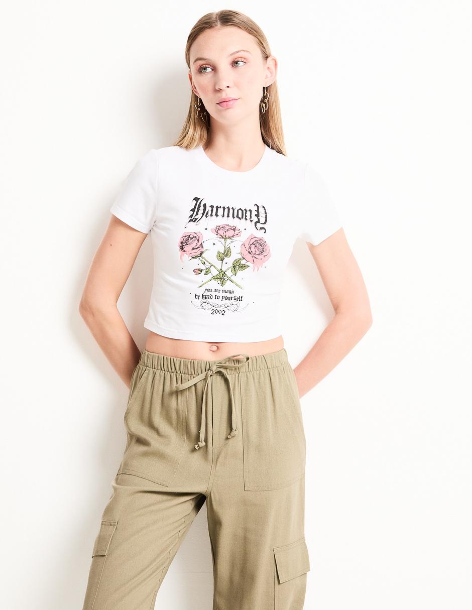 Playera manga corta cuello redondo para mujer