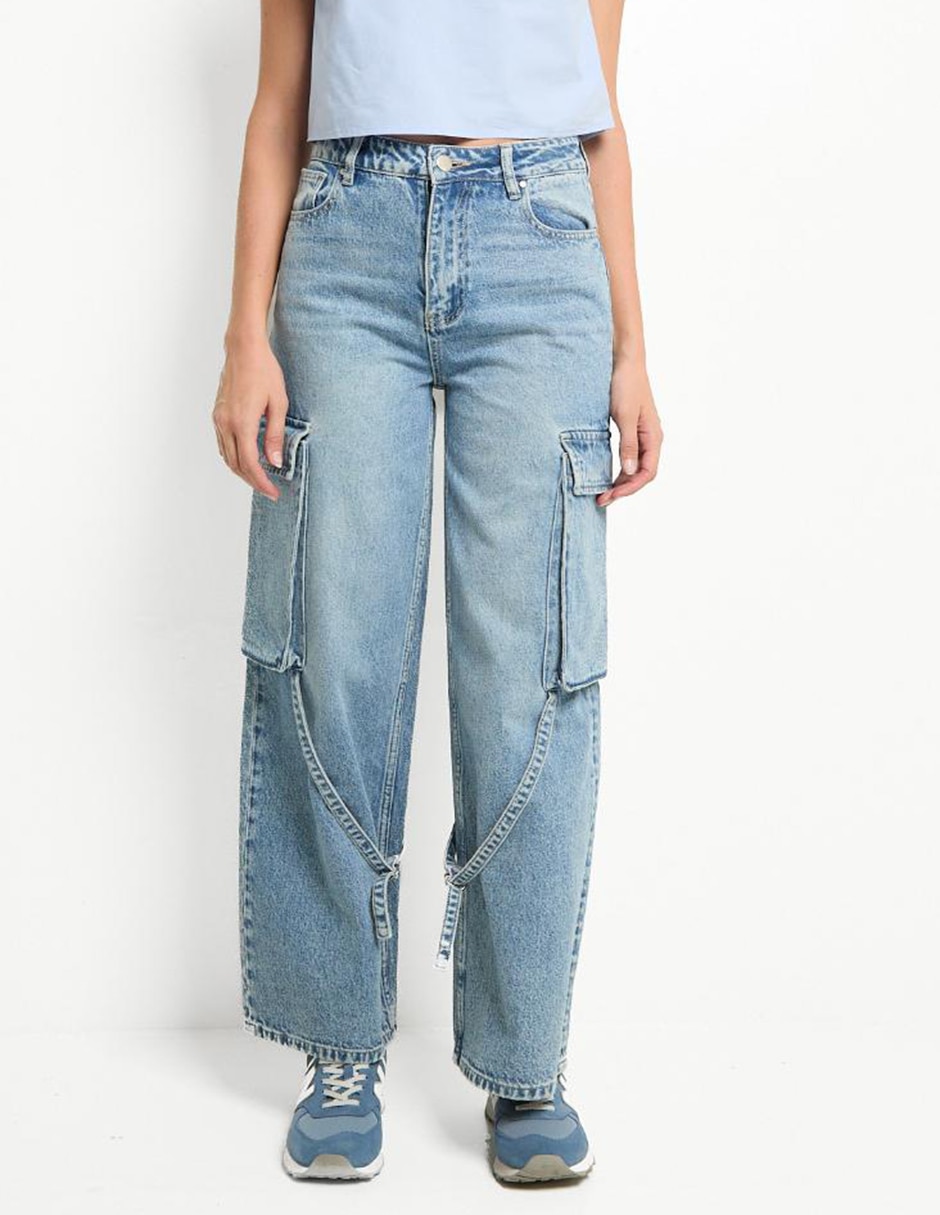 Jeans cargo amplio para mujer 1