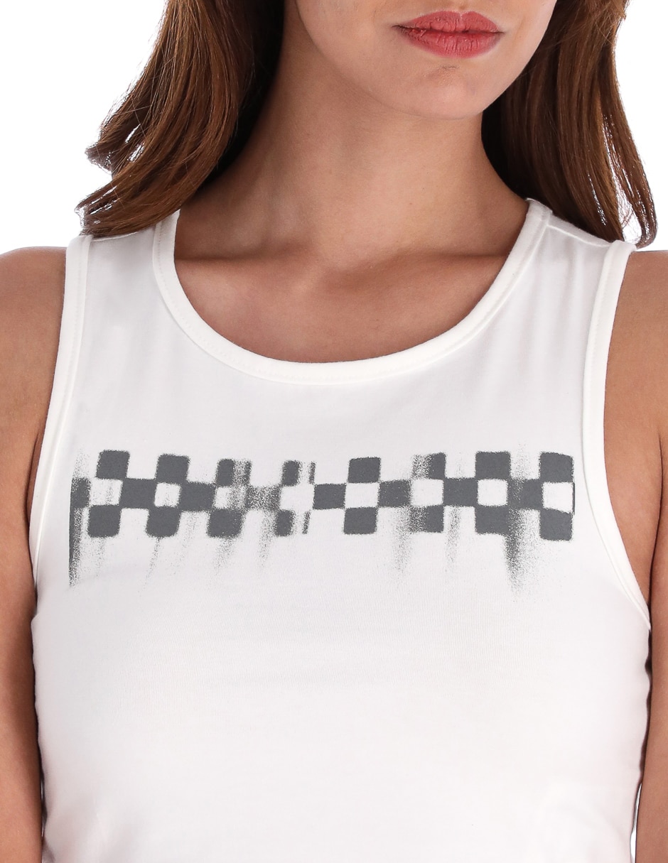 Playera manga corta Check Wash Fitted Crop Tank cuello redondo para mujer