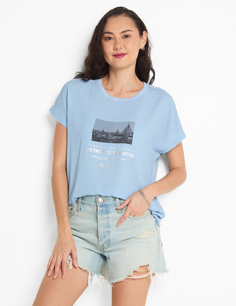 Playera manga corta cuello redondo para mujer