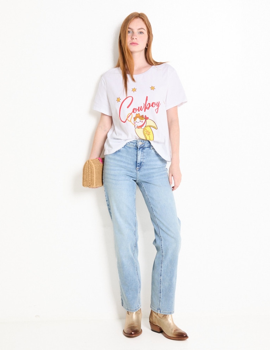Playera manga corta Cowboy cuello redondo para mujer 3