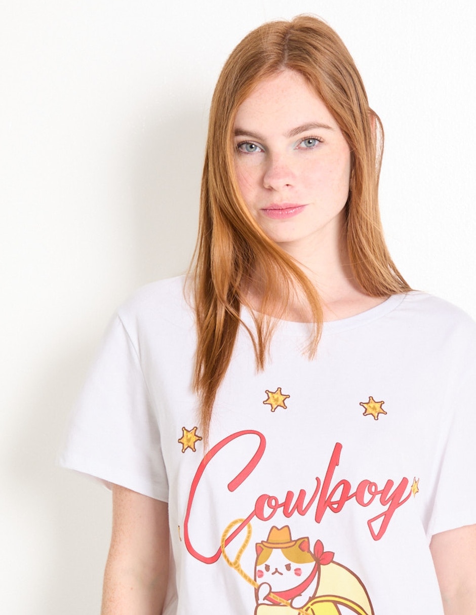 Playera manga corta Cowboy cuello redondo para mujer 4