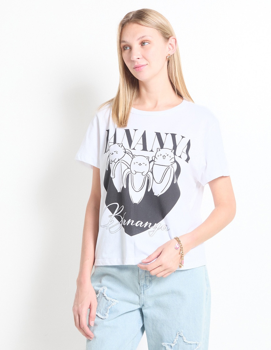 Playera manga corta Bananya cuello redondo para mujer Playera manga corta Bananya cuello redondo para mujer