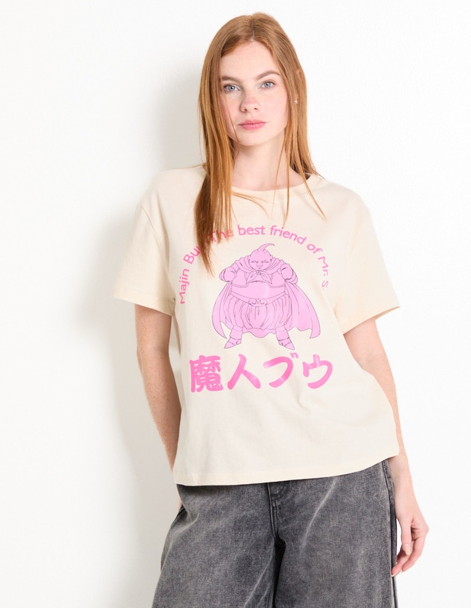 Playera manga corta Majin Buu cuello redondo para mujer