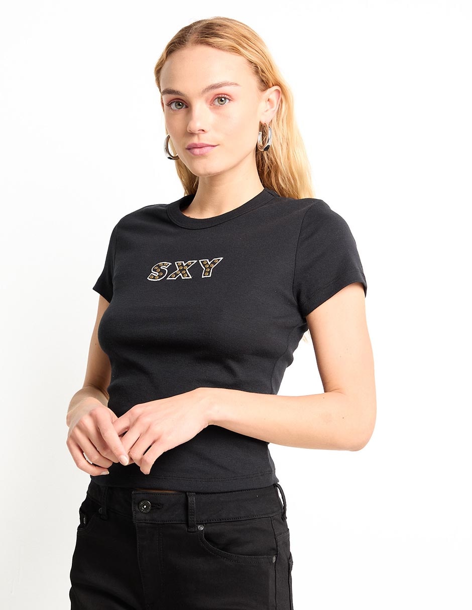 Playera manga corta cuello redondo para mujer