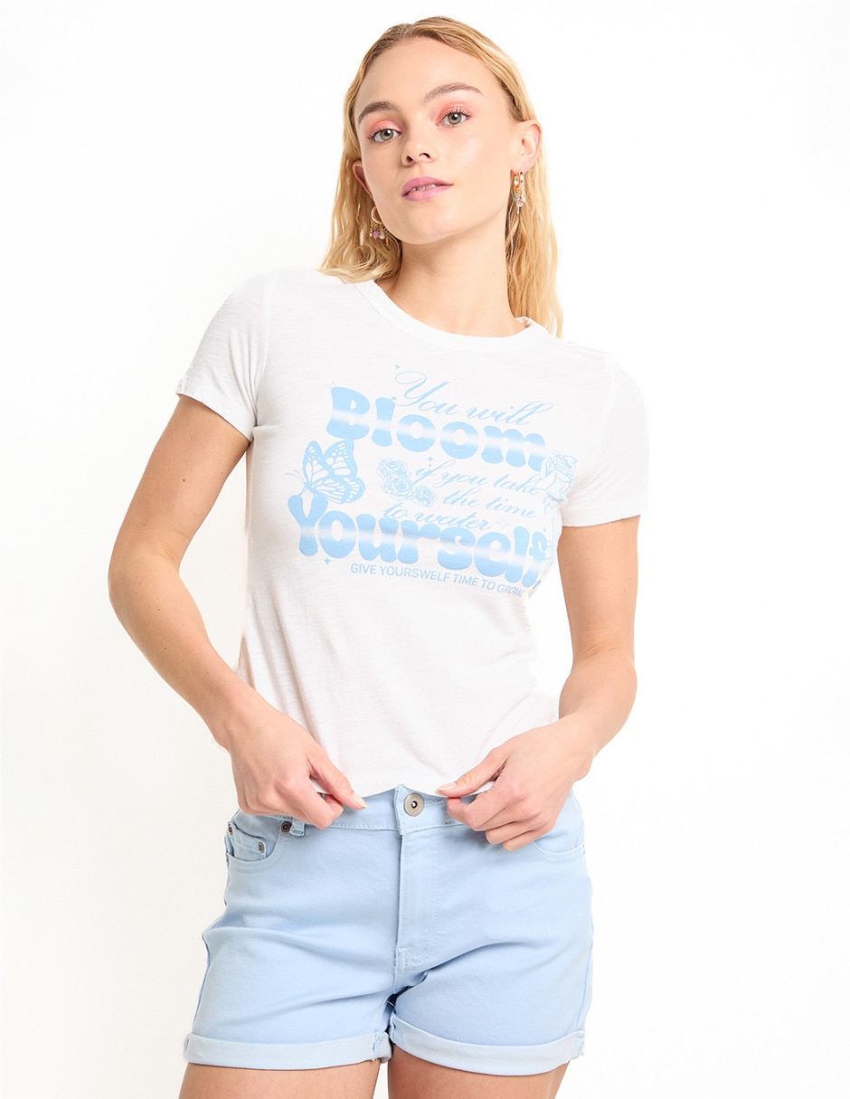 Playera manga corta cuello redondo para mujer