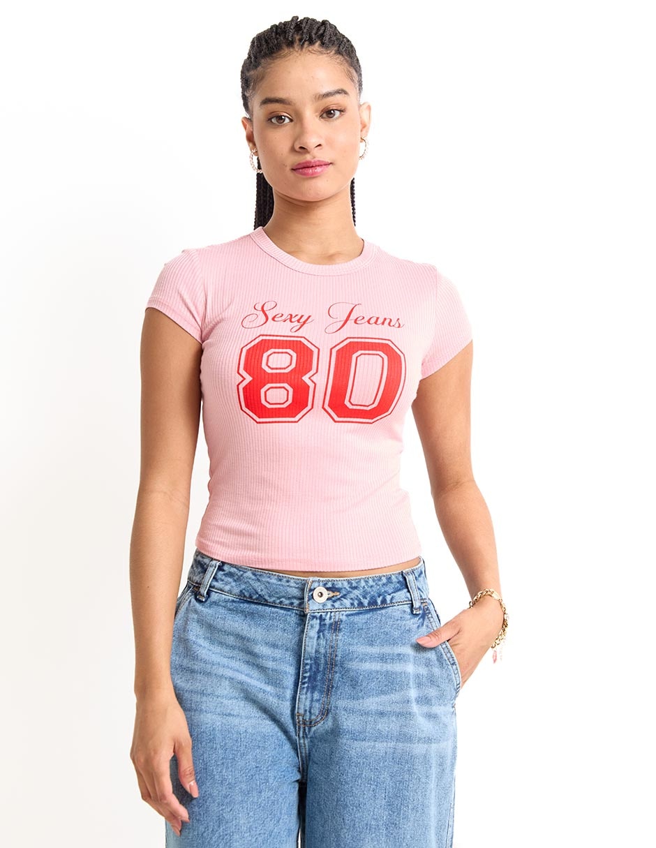 Playera manga corta cuello redondo para mujer