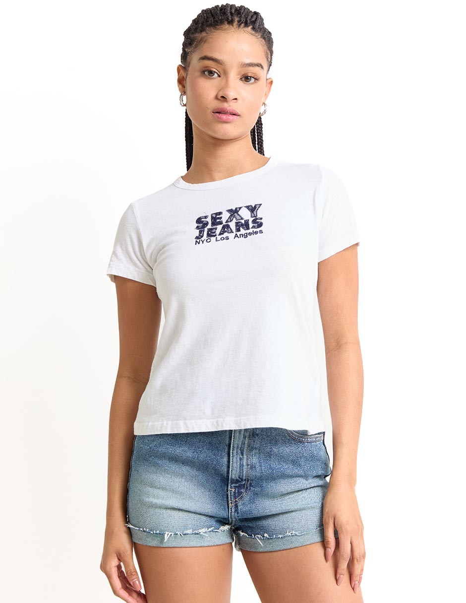 Playera manga corta cuello redondo para mujer