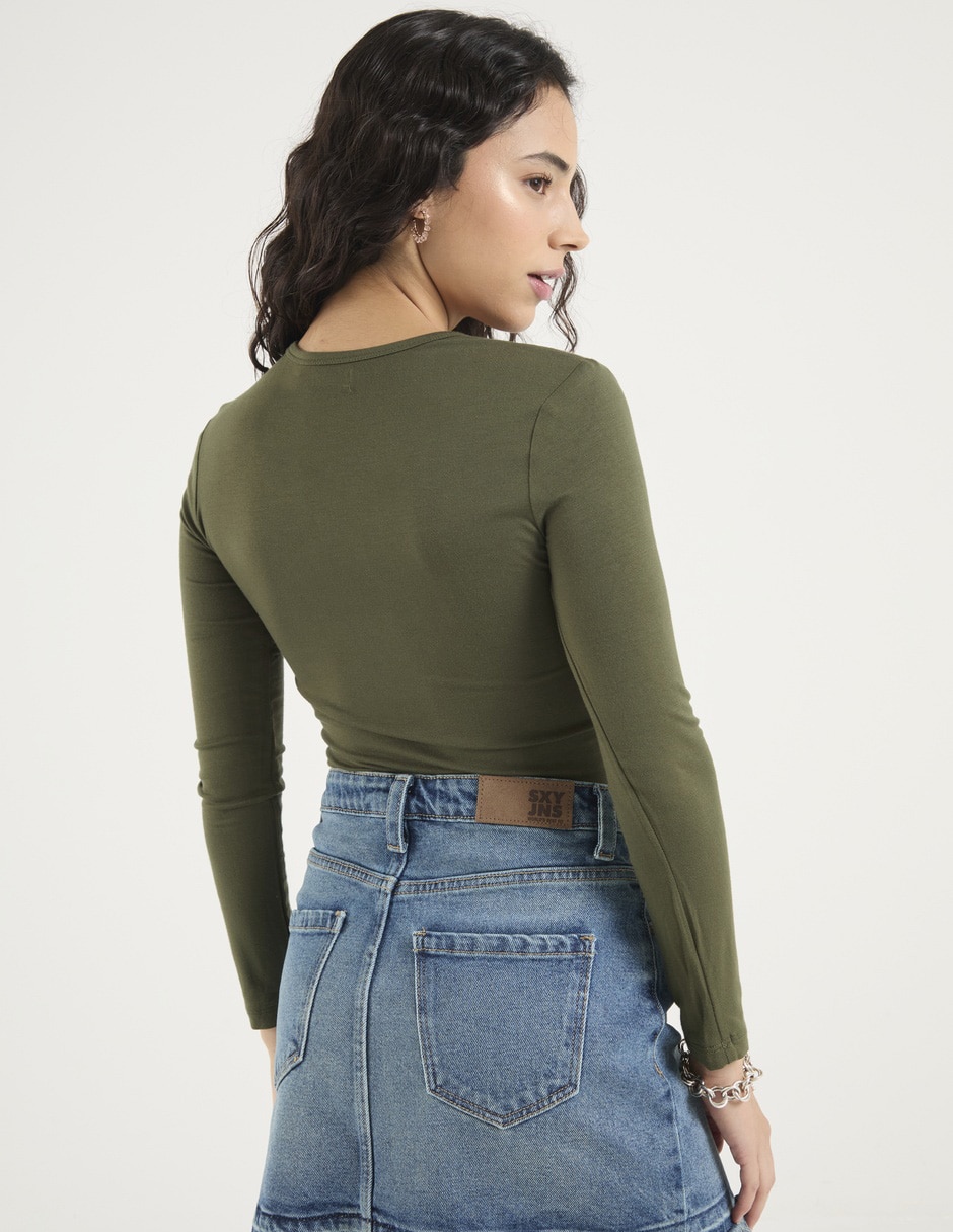 Playera manga larga cuello redondo para mujer 2