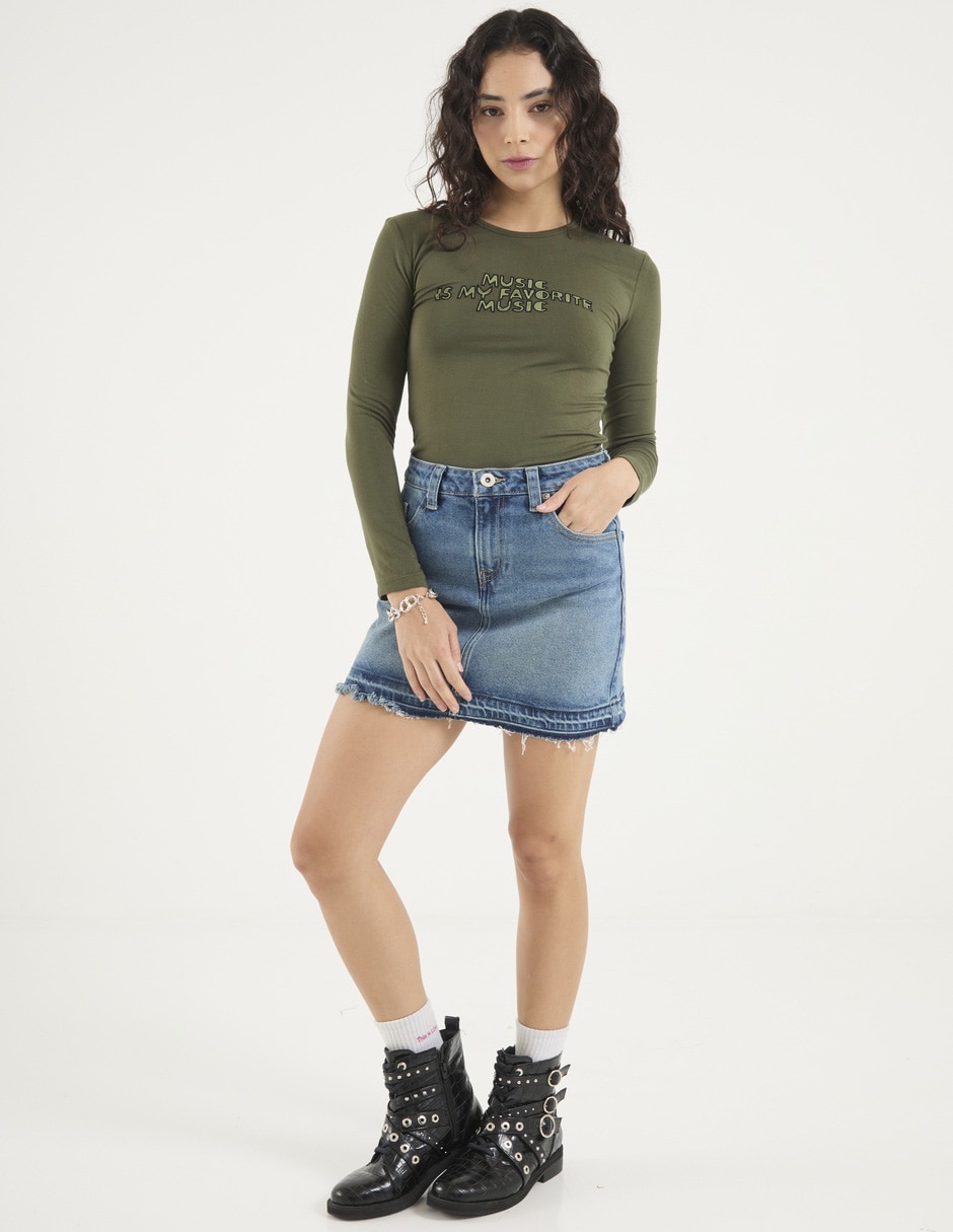 Playera manga larga cuello redondo para mujer 3