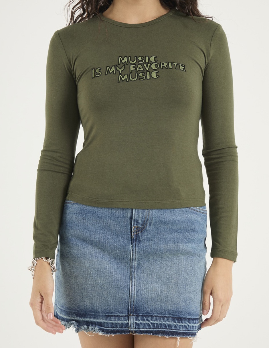 Playera manga larga cuello redondo para mujer 5