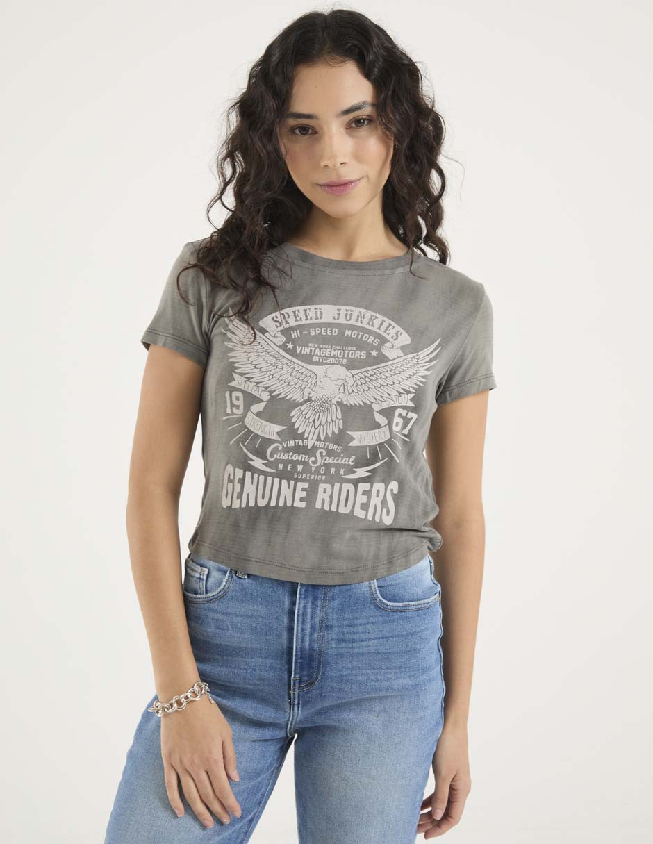 Playera manga corta cuello redondo para mujer