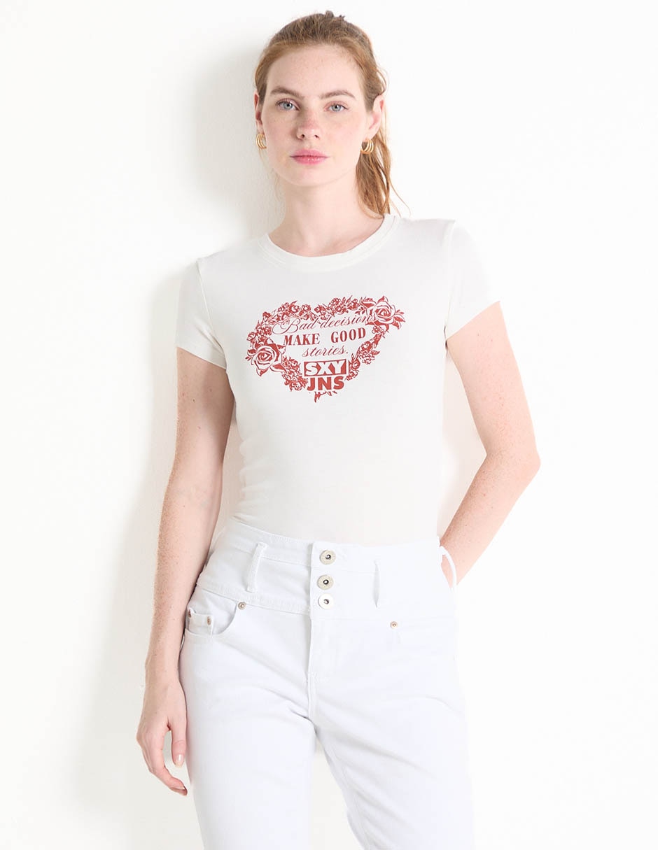 Playera manga corta cuello redondo para mujer