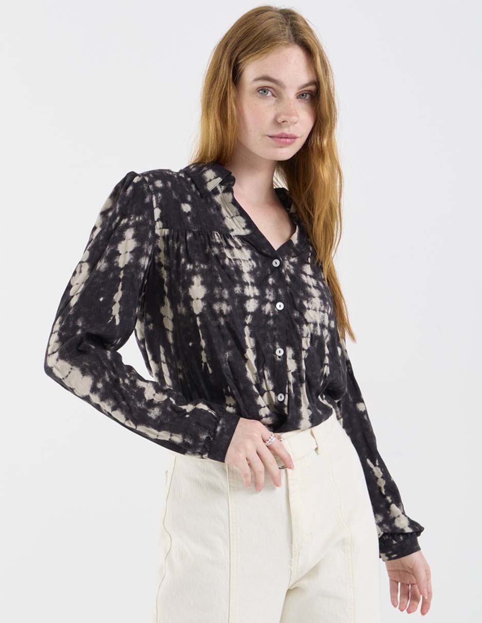 Blusa camisera manga larga para mujer