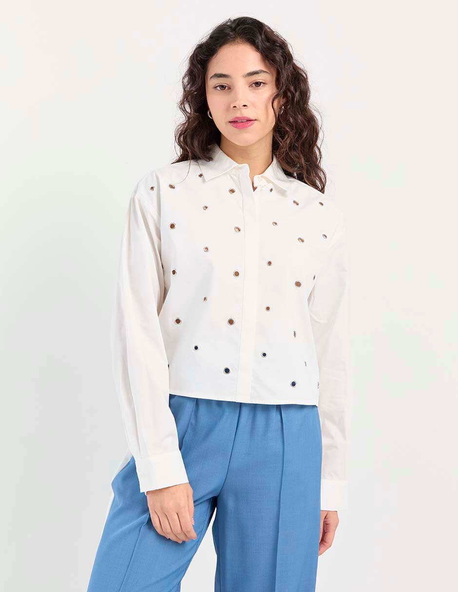 Blusa camisera manga larga para mujer