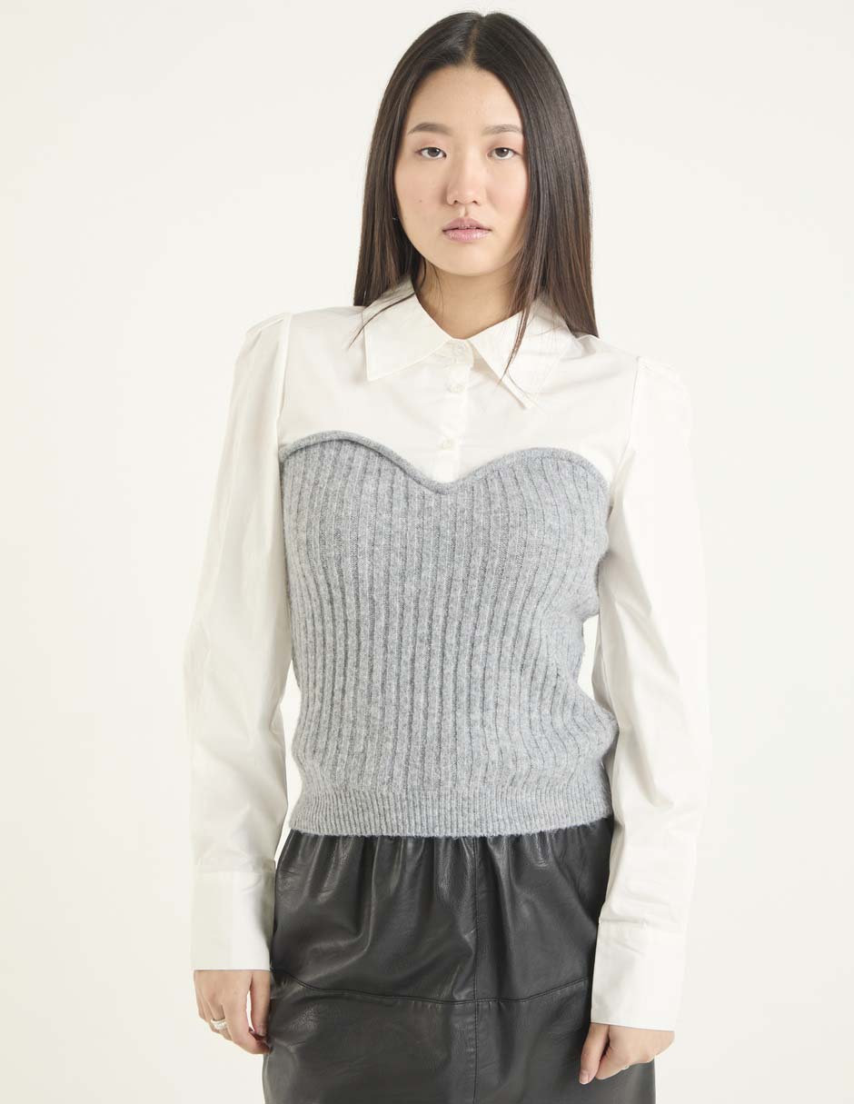 Blusa camisera manga larga para mujer