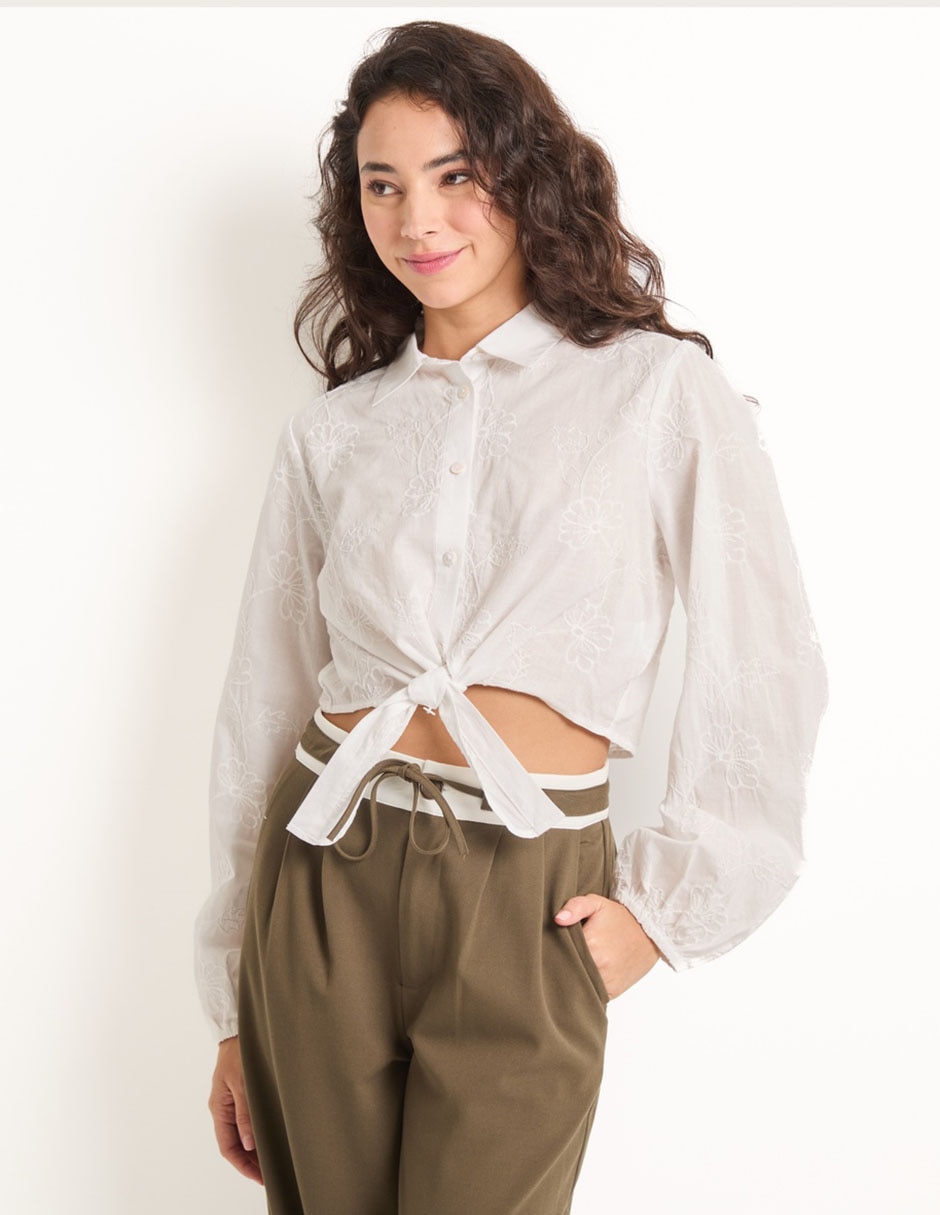 Blusa camisera manga larga para mujer