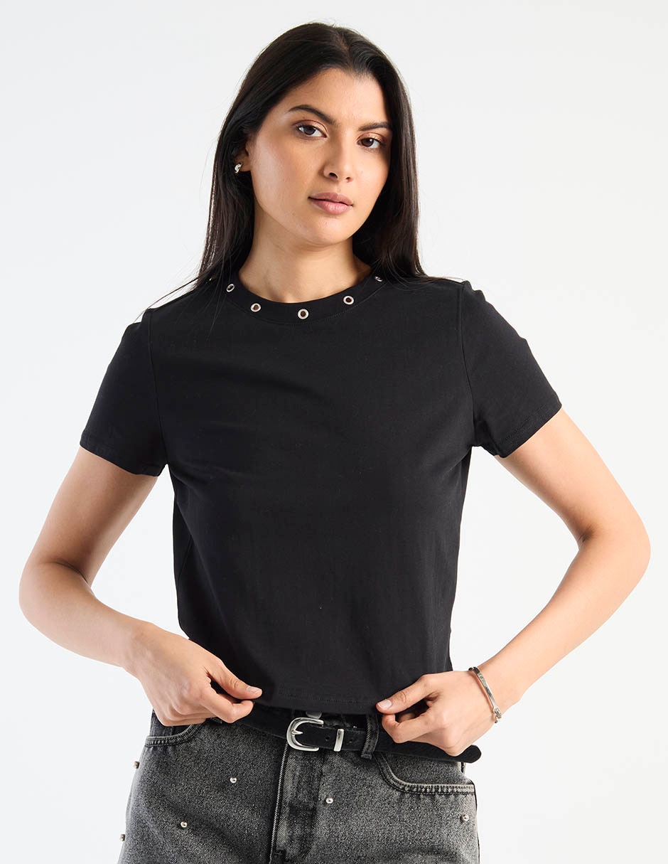 Playera manga corta cuello redondo para mujer