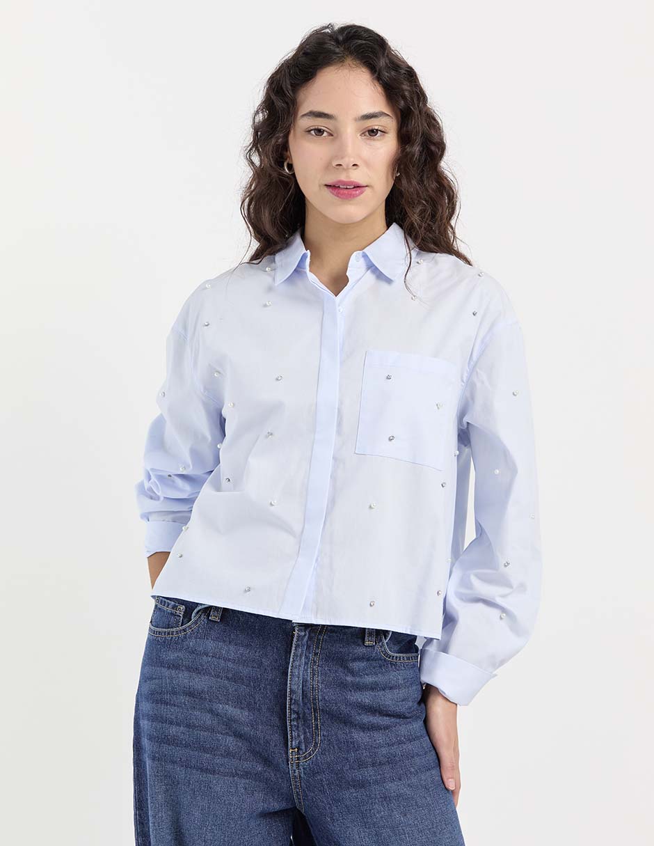 Blusa camisera manga larga para mujer
