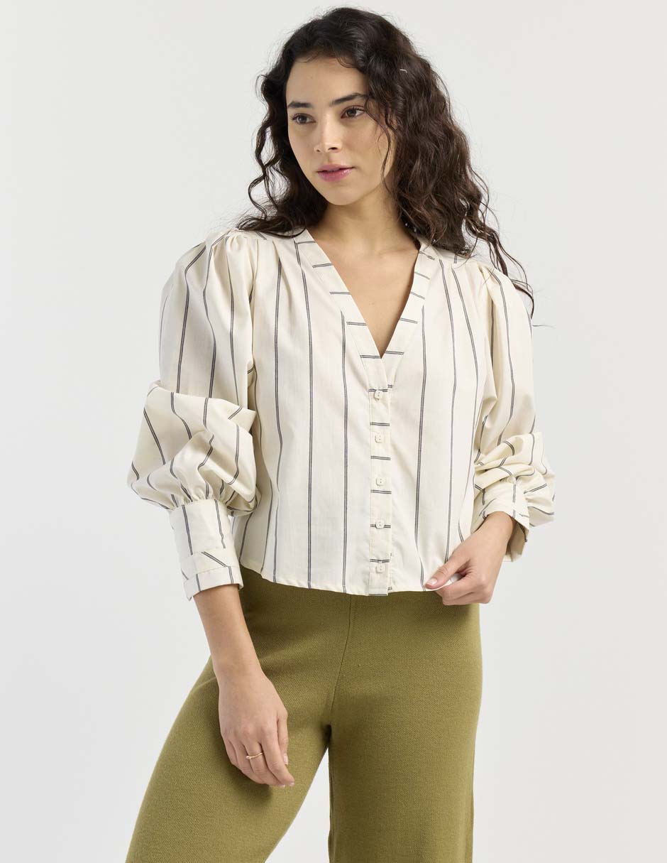 Blusa camisera manga larga para mujer