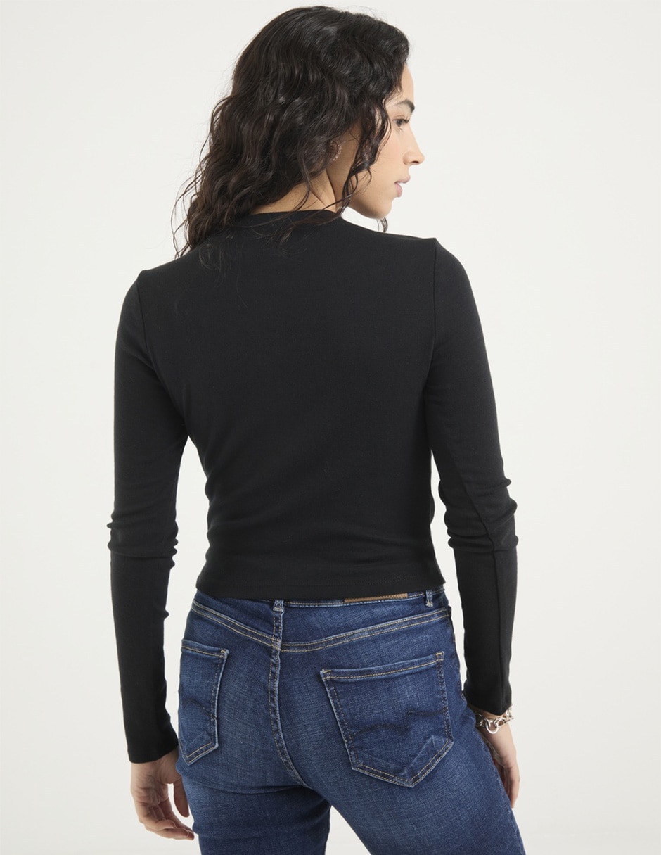 Playera manga larga cuello V para mujer 2