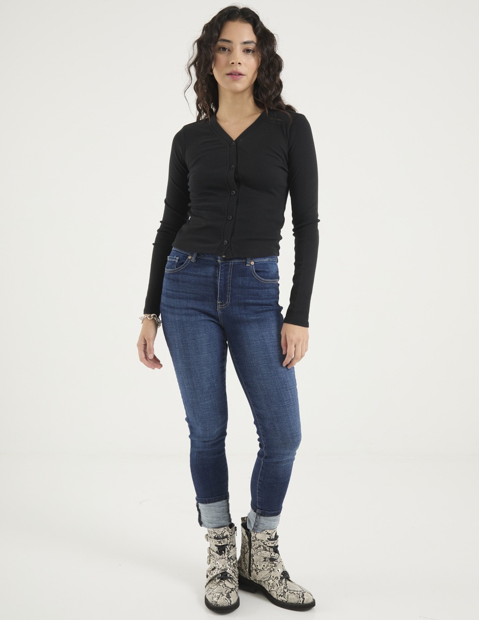 Playera manga larga cuello V para mujer 3