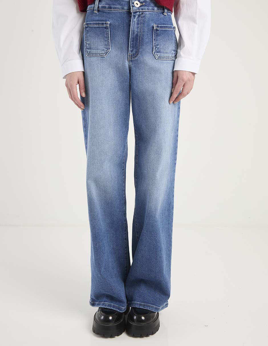 Jeans amplio SXYJM038 corte cintura alta para mujer