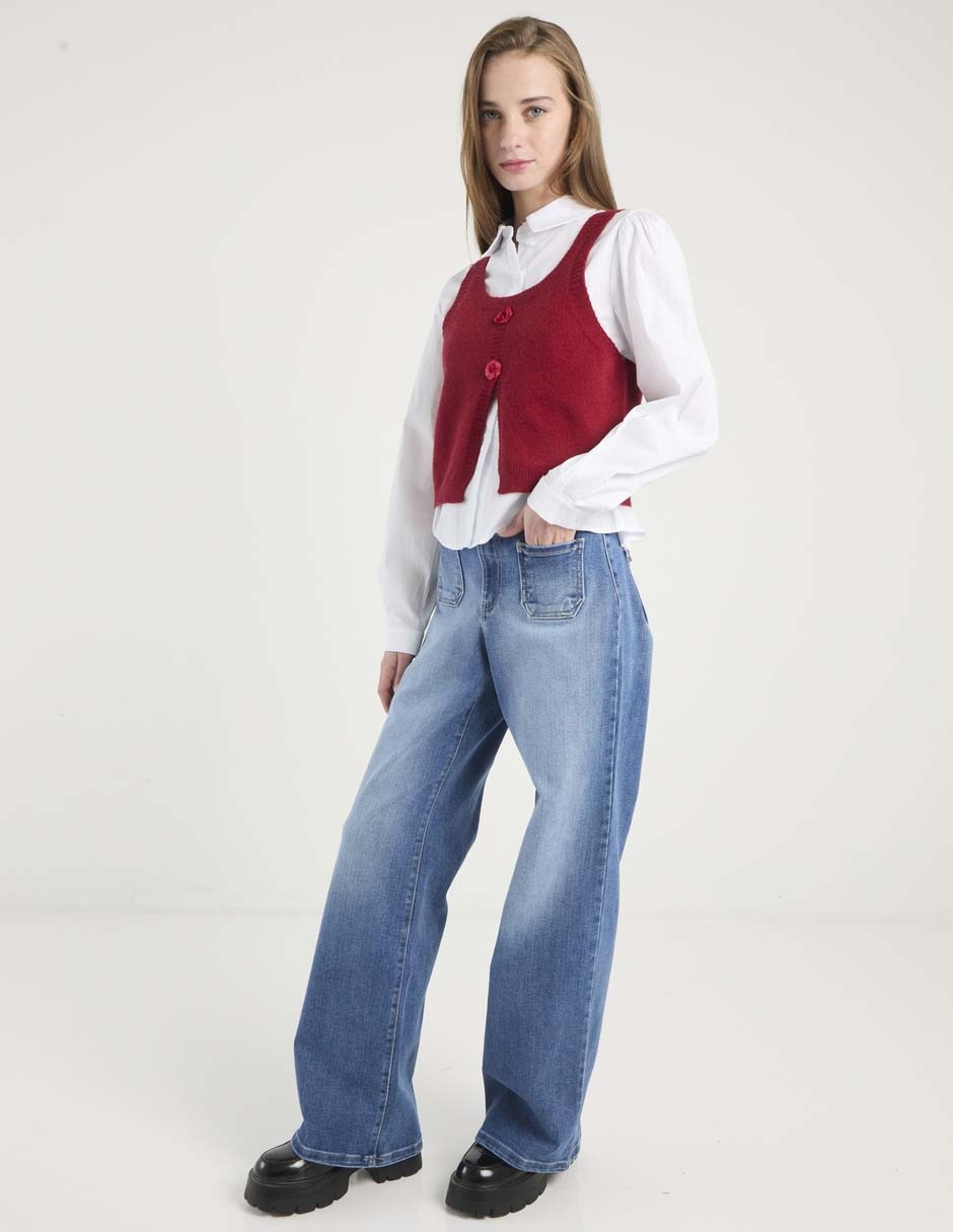 Jeans amplio SXYJM038 corte cintura alta para mujer 3
