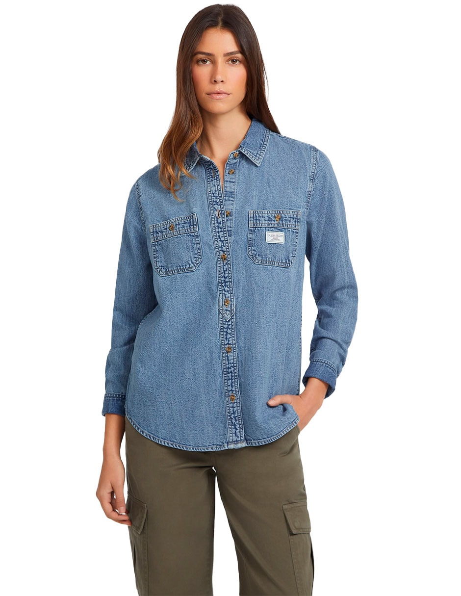 Marca Guess Camisa Mujer Guess Blusa Guess Jeans Manga Larga Para
