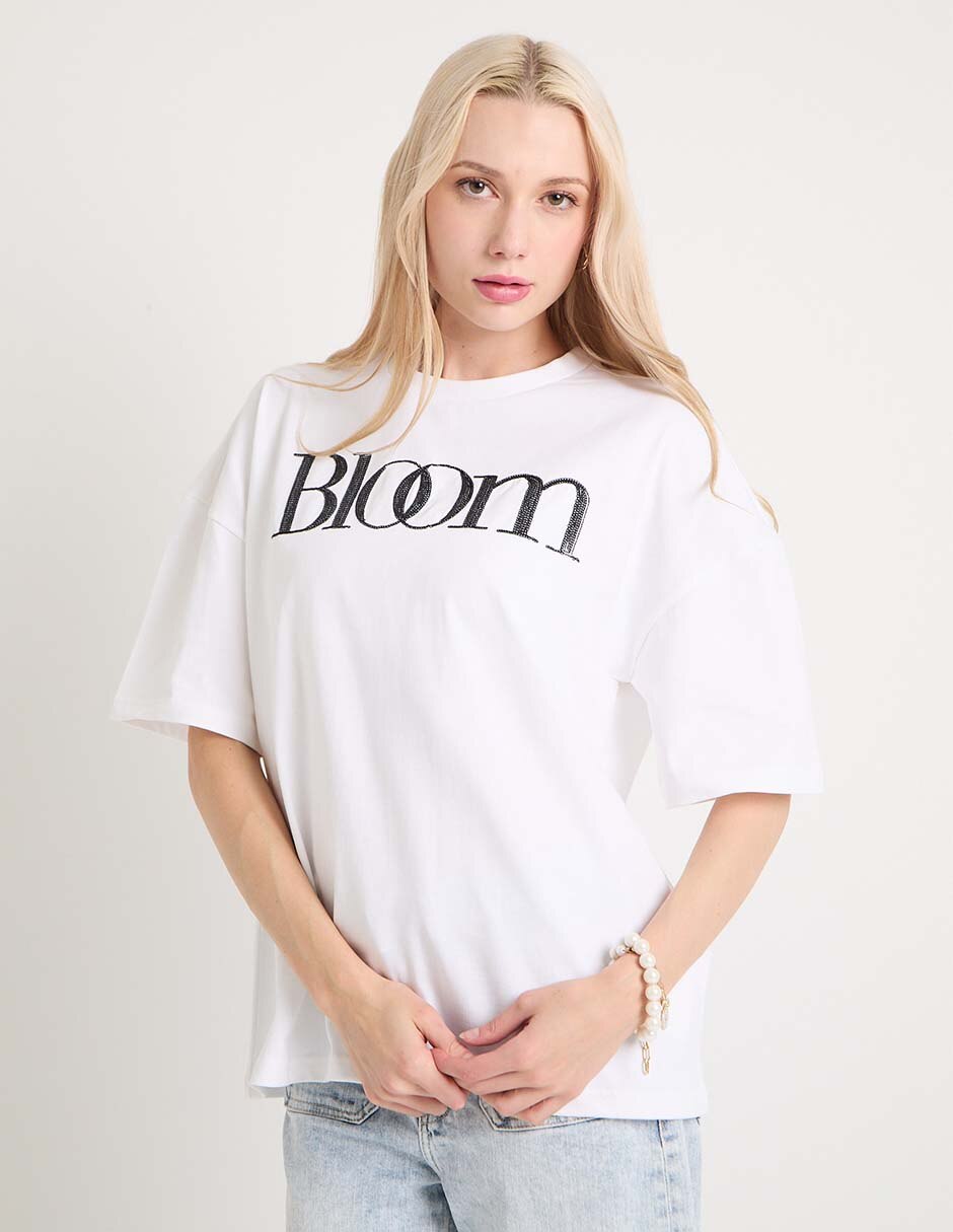 Playera manga al codo cuello redondo para mujer