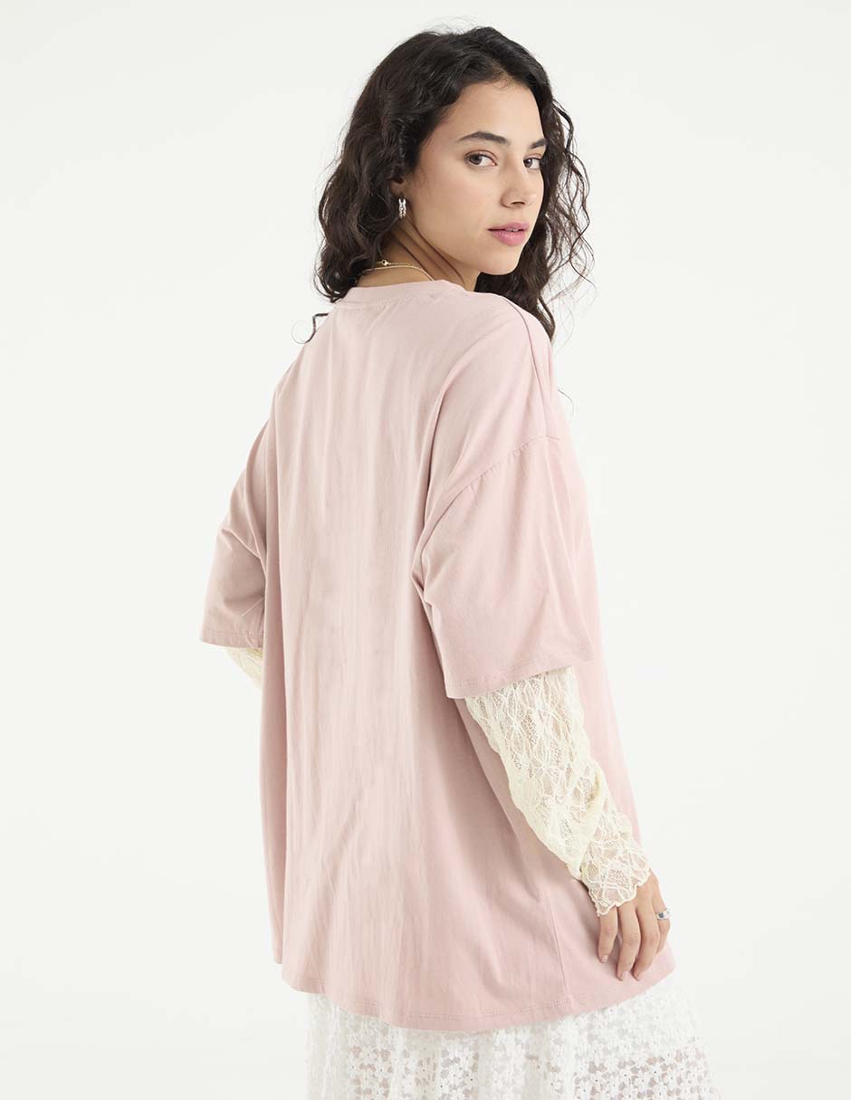 Playera manga al codo cuello redondo para mujer 2