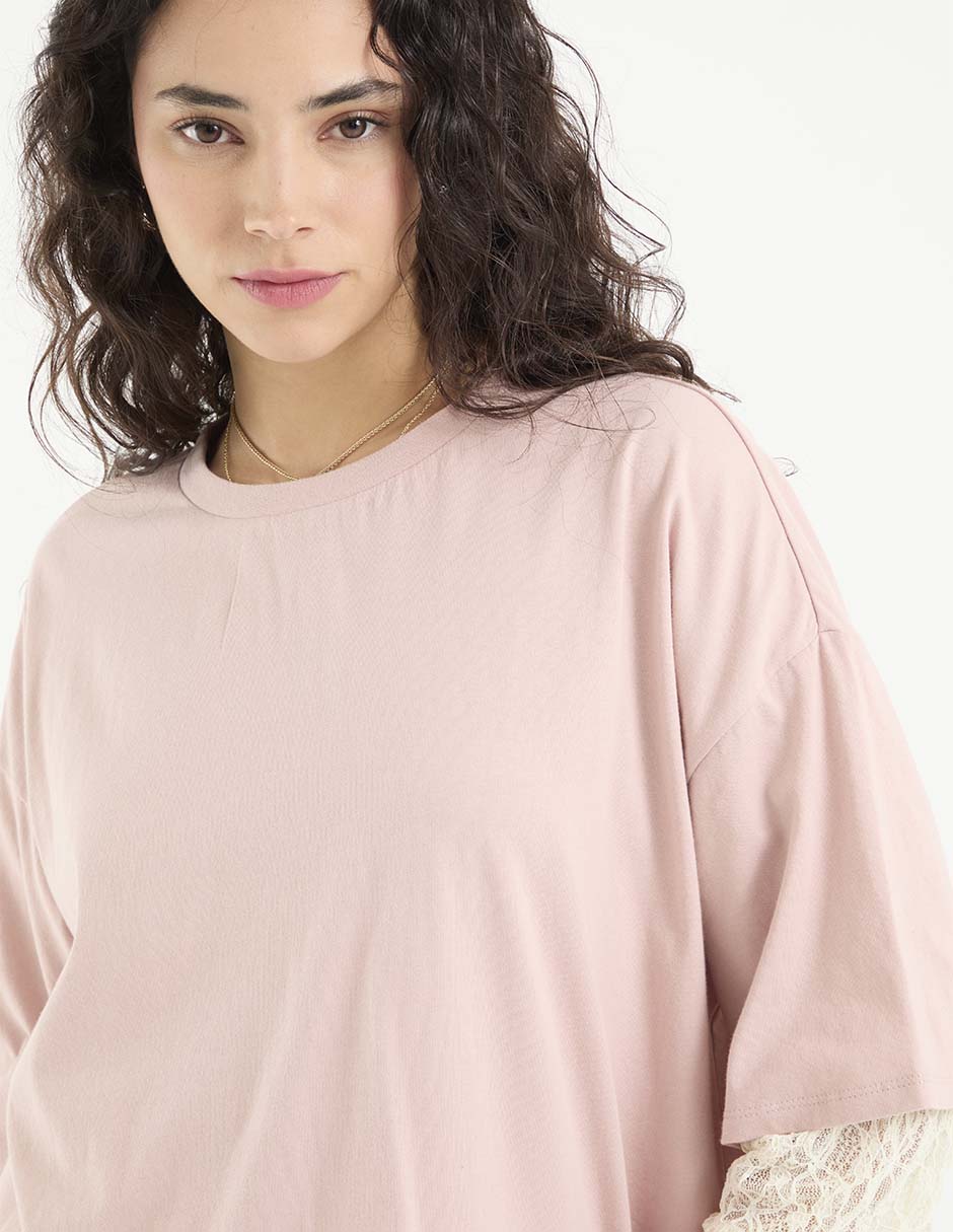 Playera manga al codo cuello redondo para mujer 4