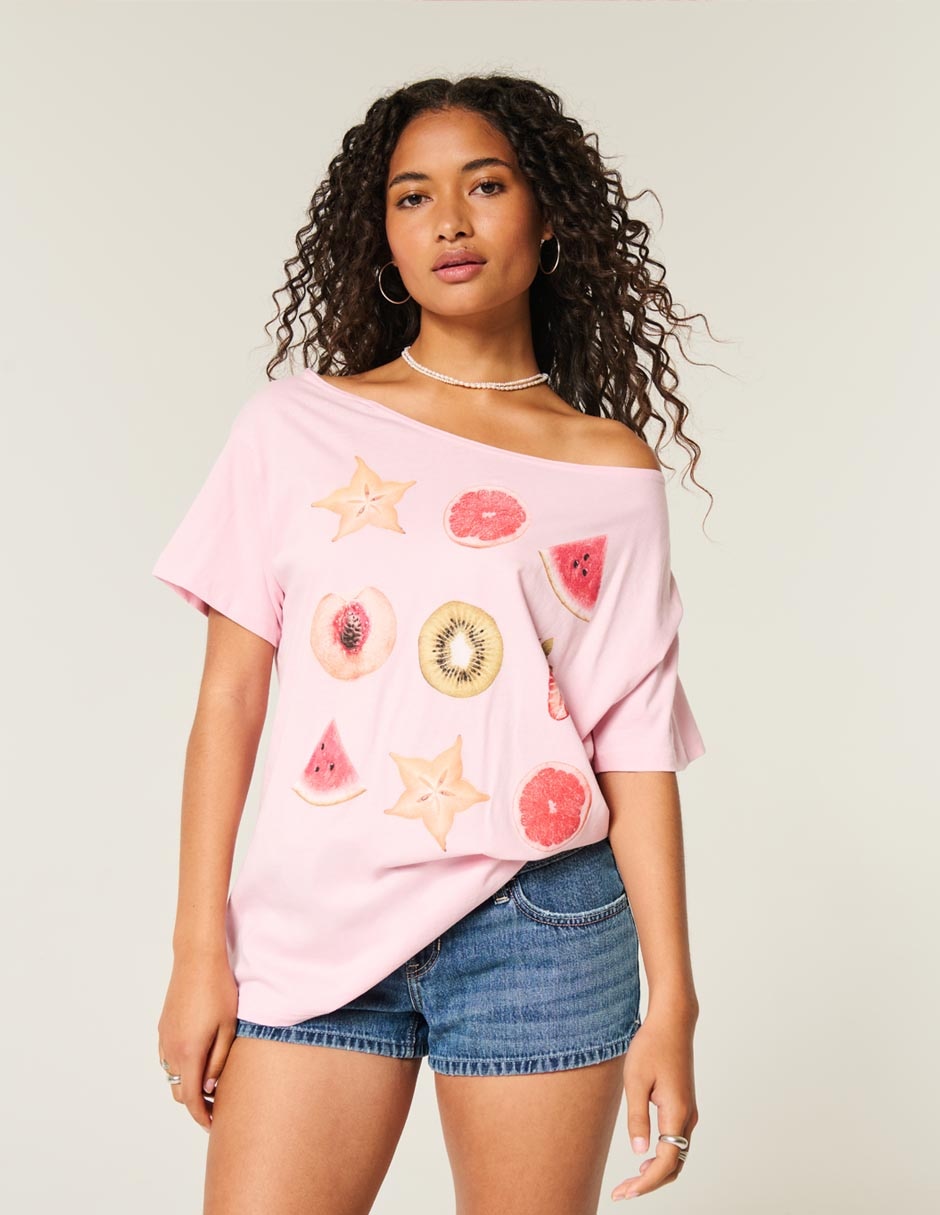 Playera manga corta Hollister cuello ojal para mujer