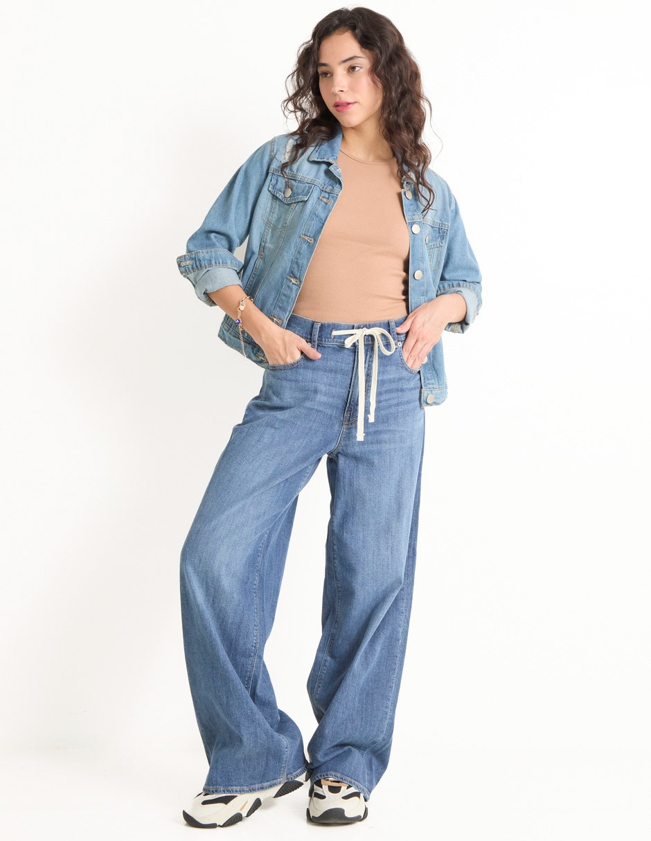 Jeans relaxed amplio corte cintura para mujer 3