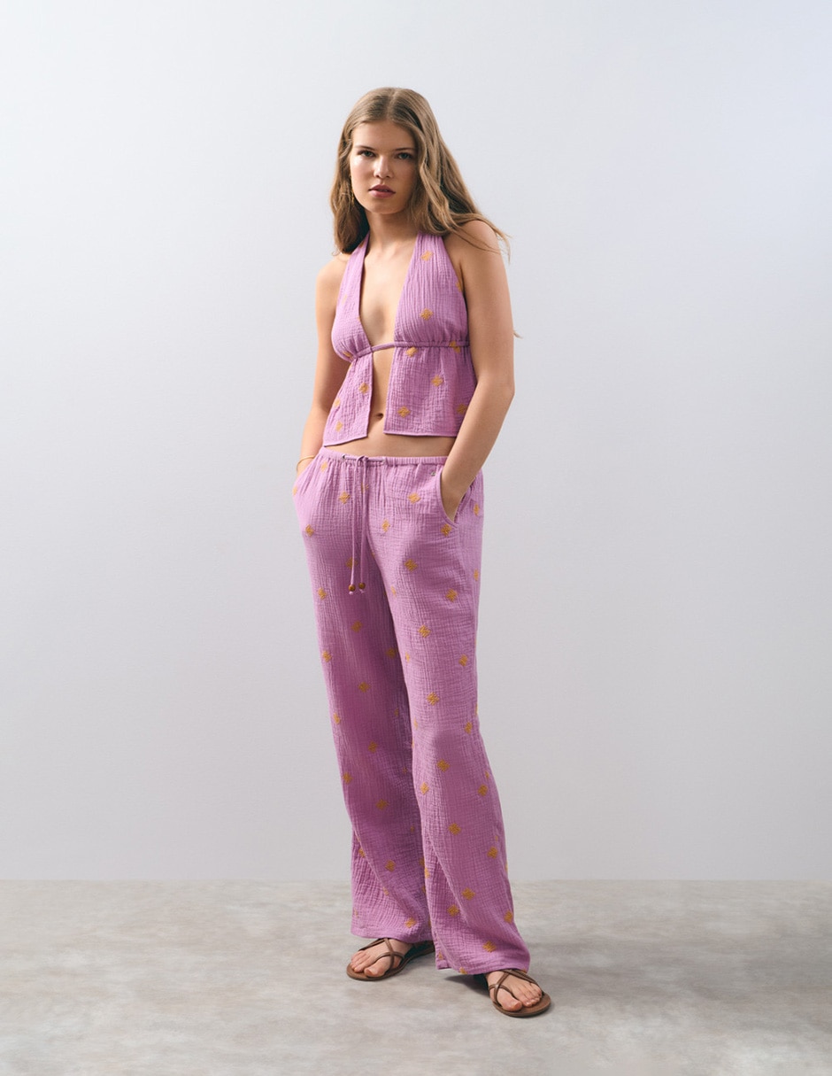 Top cuello halter escote V tirante delgado