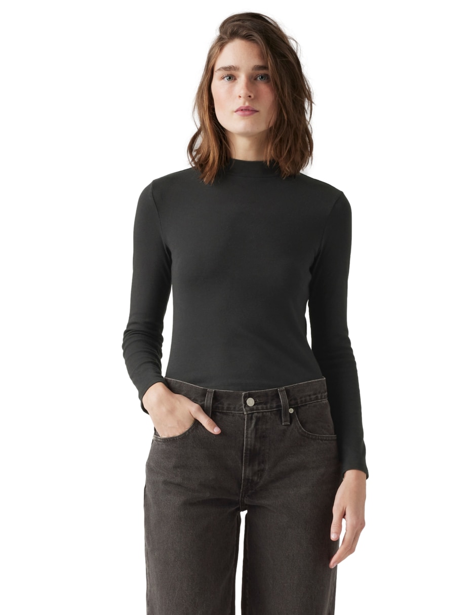 Playera manga larga cuello alto para mujer