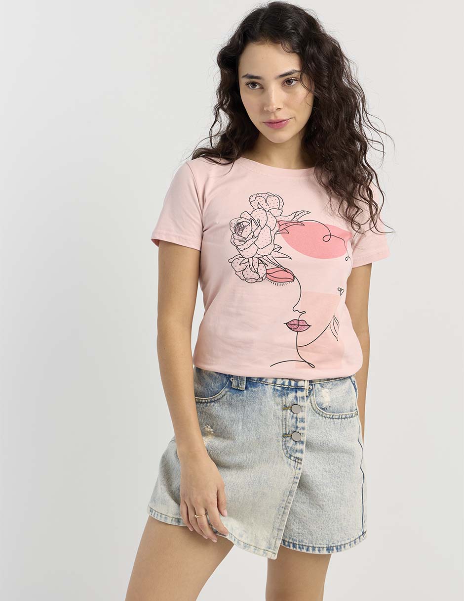Playera manga corta cuello redondo para mujer