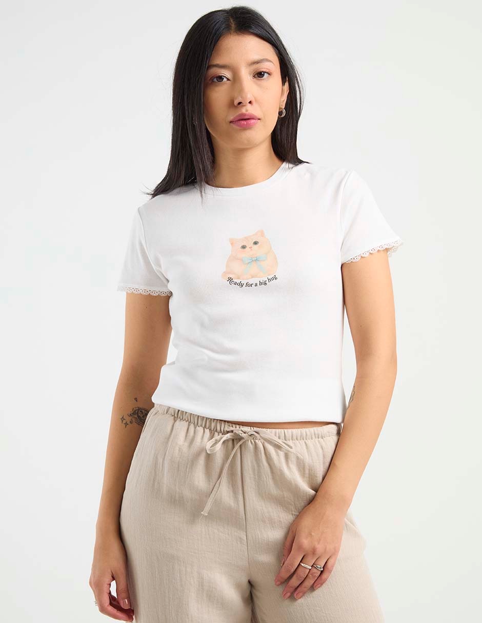 Playera manga corta cuello redondo para mujer