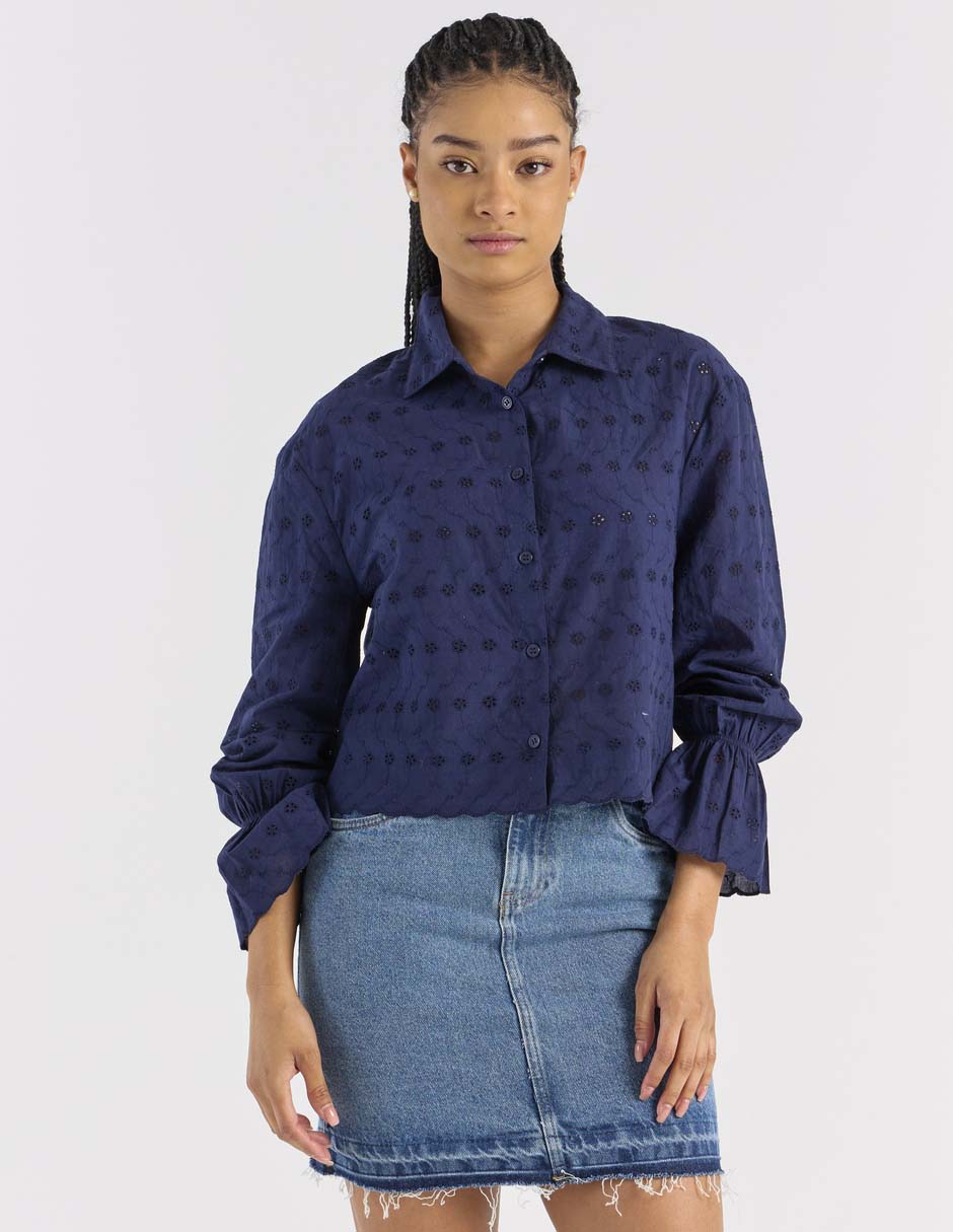 Blusa camisera manga larga para mujer