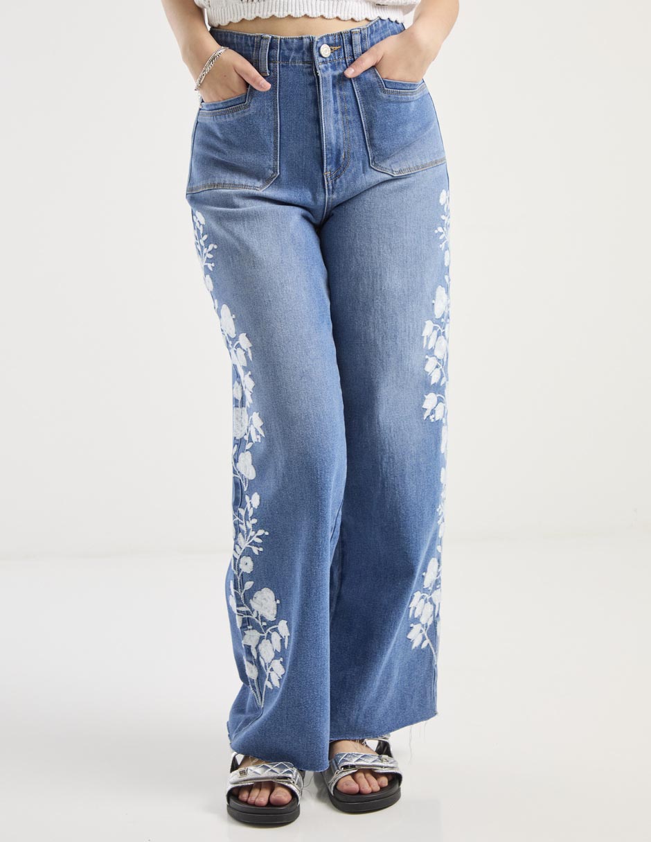 Jeans amplio cintura alta para mujer