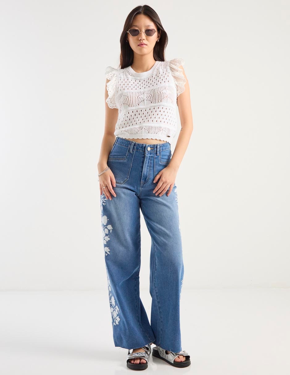 Jeans amplio cintura alta para mujer 3