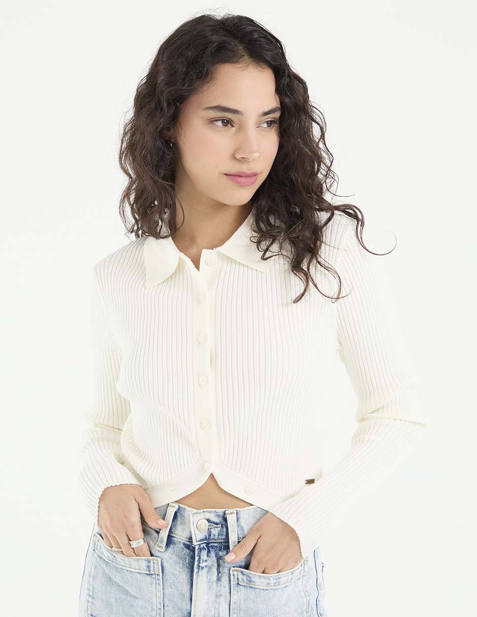 Suéter cuello camisero para mujer