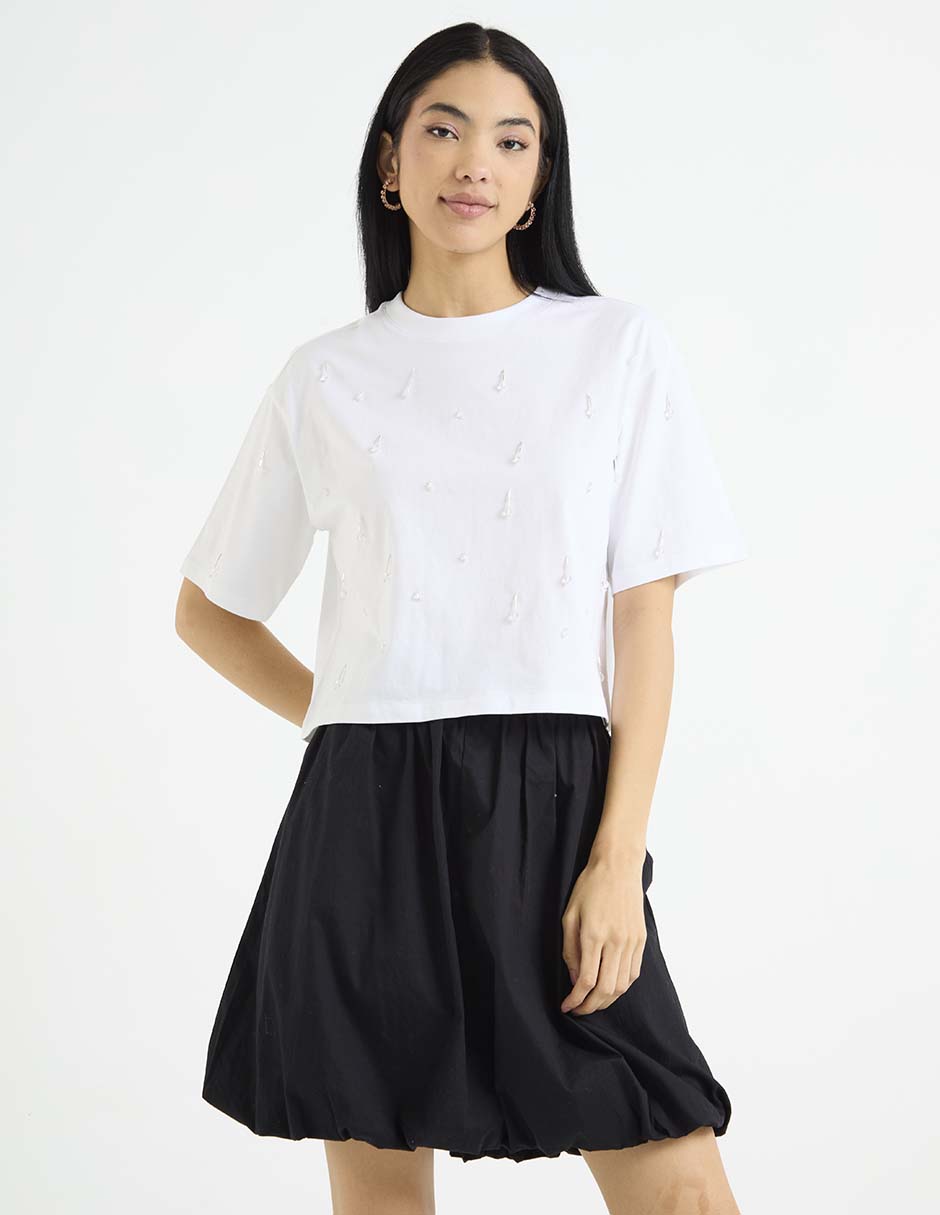 Playera manga corta cuello redondo para mujer
