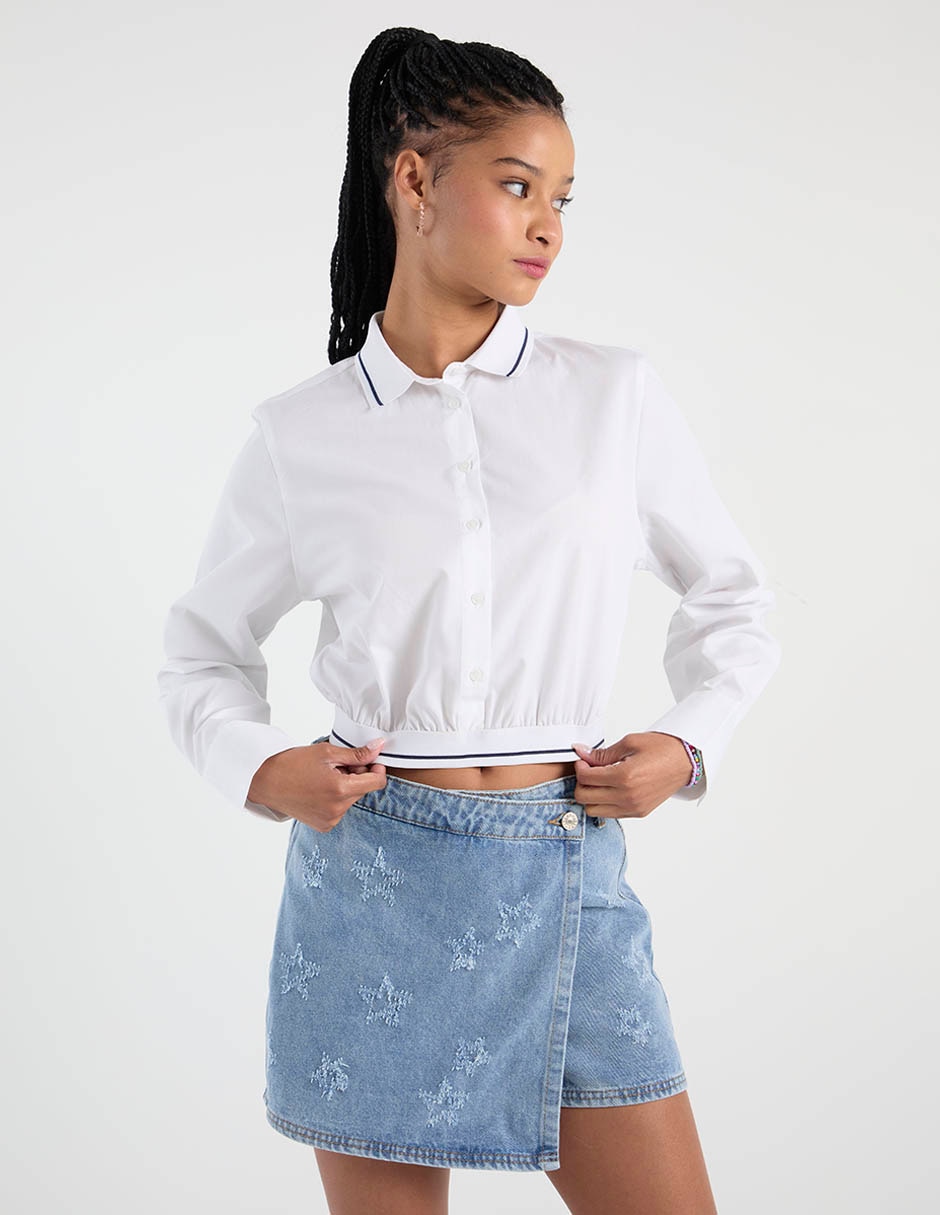 Falda short de mezclilla a la cintura