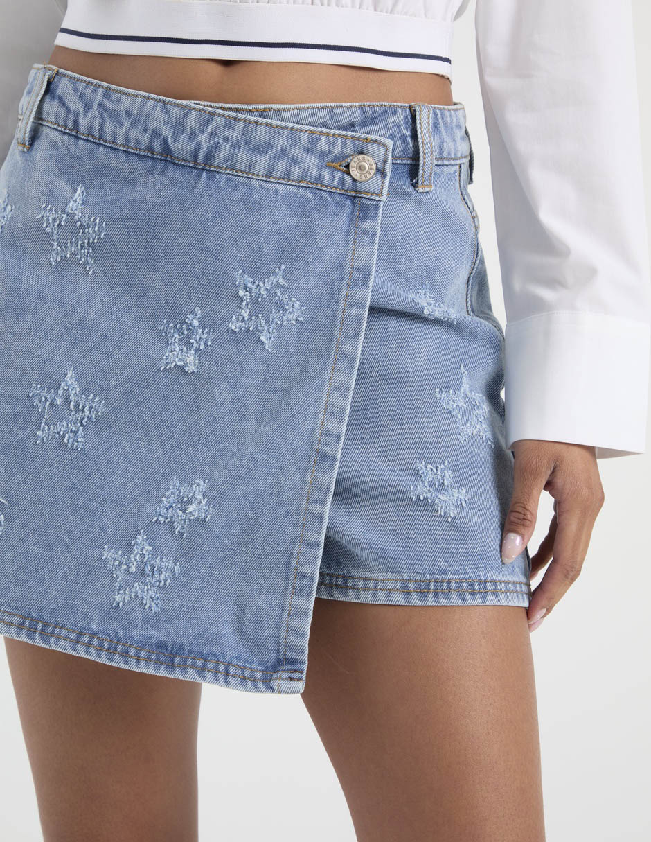 Falda short de mezclilla a la cintura 4