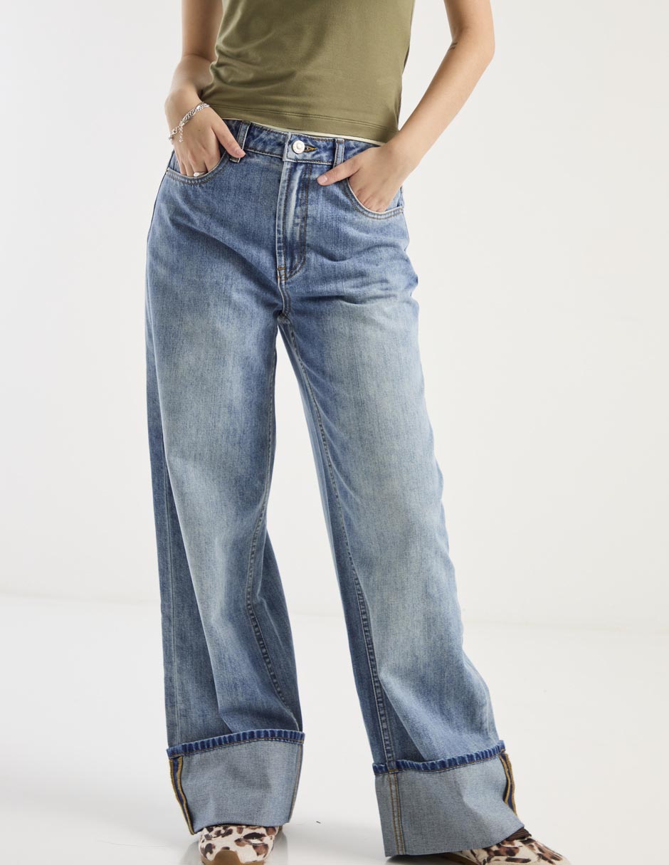 Jeans bota corte cintura para mujer